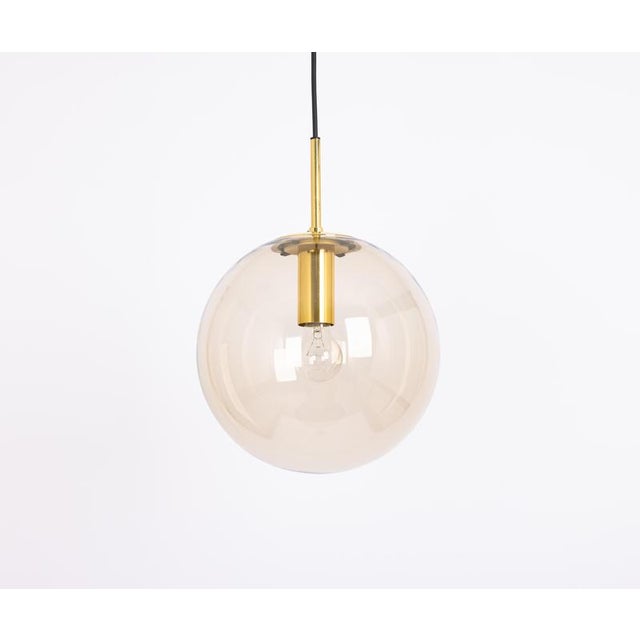 Large Vintage Brass with Smoked Glass Ball Pendant Light from Limburg, Germany, 1970s For Sale - Image 6 of 9