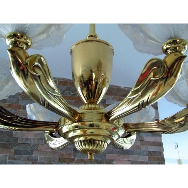 Gold Art Deco Chandelier by Jean Boris Lacroix, 1935 For Sale - Image 8 of 11