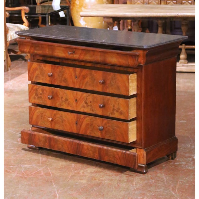 19th Century Louis Philippe Burled Mahogany Five-Drawer Chest With Marble Top For Sale - Image 4 of 9