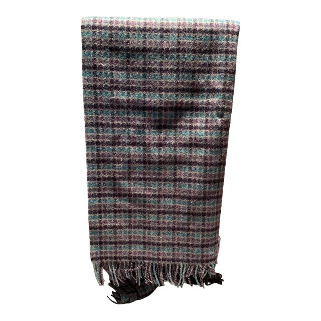Merino Wool Throw With a Plaid Pattern Comprised of Polka Dots of Various Shades of Blues & Purples - Made in England For Sale