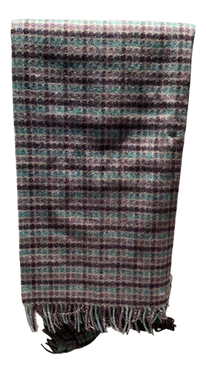 Merino Wool Throw With a Plaid Pattern Comprised of Polka Dots of Various Shades of Blues & Purples - Made in England