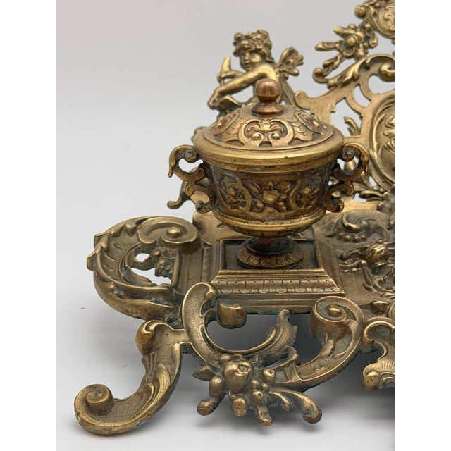 Antique 19th Century French Rococo Cast Brass Double Inkwell For Sale - Image 14 of 18