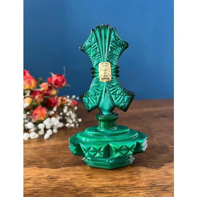 Art Deco Malachite Glass Perfume Bottles Pair For Sale - Image 4 of 18