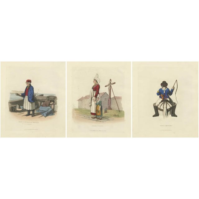 R. Bridgens, French Costumes and Trades, 1835, Coloured Prints, Set of 3 For Sale