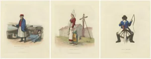 R. Bridgens, French Costumes and Trades, 1835, Coloured Prints, Set of 3