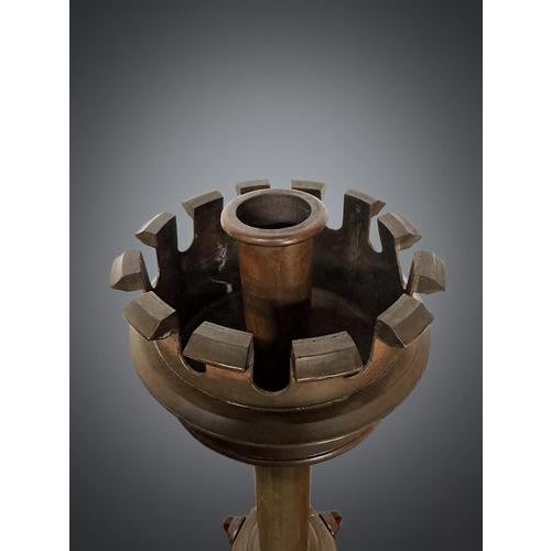 A phenomenal and highly decorative pair of antique brass altar candelabra dating to the 19th century. These impressive,...