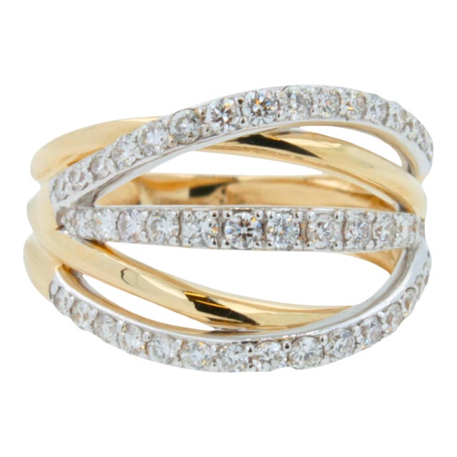 Brilliant Cut Diamond Pave Set Gentle Curves Spirals Waves Open Twist Cocktail 1, Size 7 For Sale