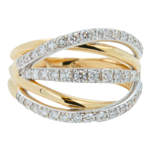 Brilliant Cut Diamond Pave Set Gentle Curves Spirals Waves Open Twist Cocktail 1, Size 7