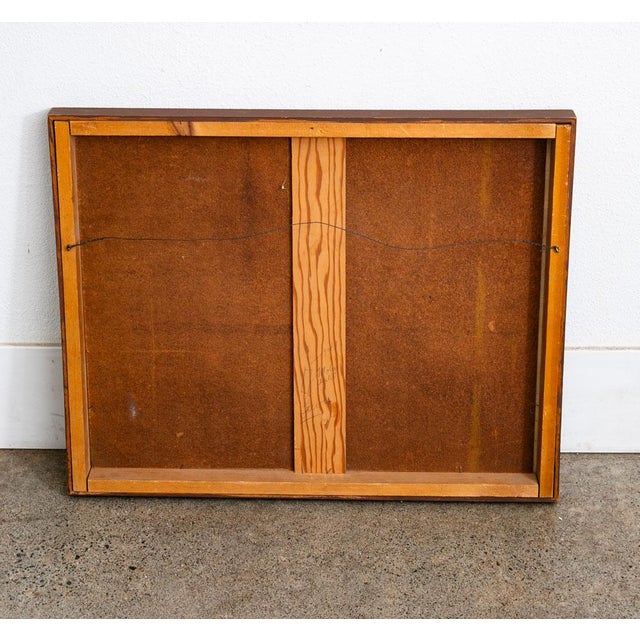 Mid Century Modern Oil Painting Abstract Expressionism Tan Red Yellow Signed For Sale - Image 4 of 12