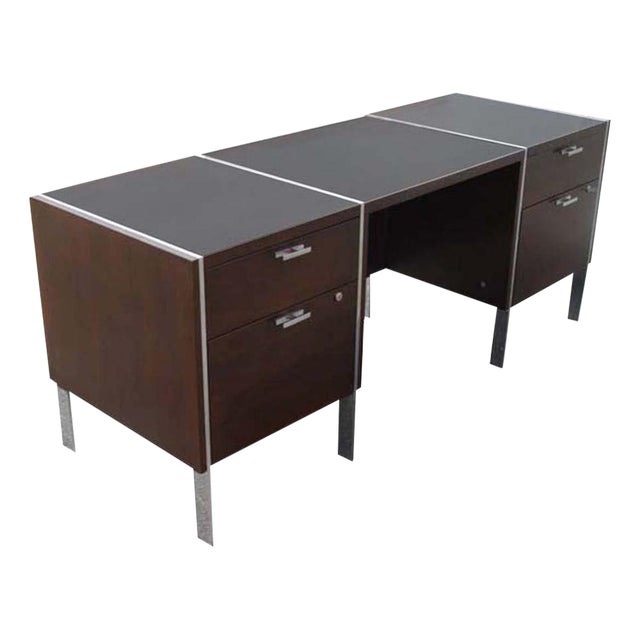 Stow Davis Dark Walnut Knee Hole Credenza Desk For Sale