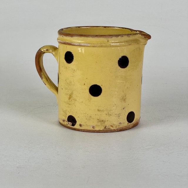 Antique 19th Century French Hand Painted Polkadot Pitcher in Light Mustard Yellow, 5" H For Sale In New York - Image 6 of 9