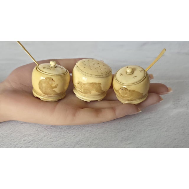 Late 19th Century Rare Japanese Meiji Ivory Three-Piece Set With Monkeys For Sale - Image 5 of 13