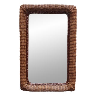 Italian Woven Rattan Rectangular Wall Mirror, 1960s For Sale