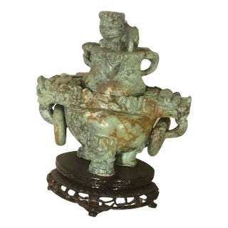 Small Vintage Columbian Mayan Art Style Censer in Turquoise, 1960 For Sale