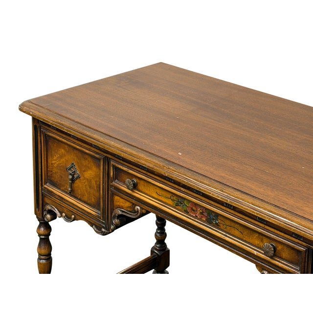 Vintage Western Revival Drawers Turned Decorative Legs Desk For Sale - Image 14 of 16