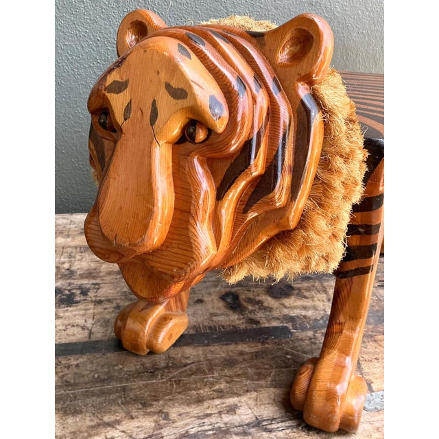 Vintage Handcrafted Wood and Jute Tiger Stool For Sale - Image 14 of 16