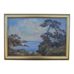 Early 20th Century Cypress, Carmel Coast by Bertha Stringer Lee, Oil on Board, Framed