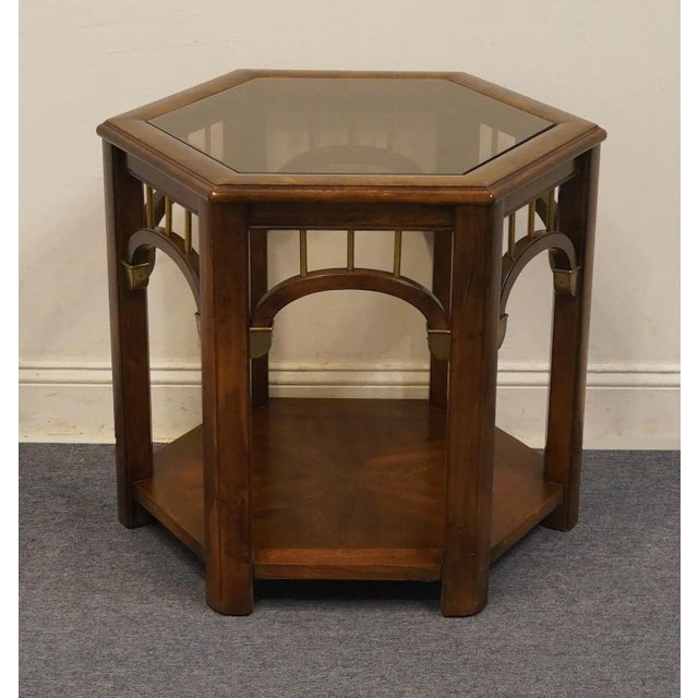 ALTAVISTA LANE Rustic European Style Glass-Topped Hexagonal Accent End Table 25.25" High 29.25" Wide 25" Deep We...