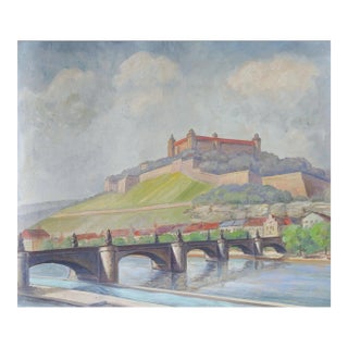 Mid Century Painting Marienberg Fortress Wurzburg Germany For Sale