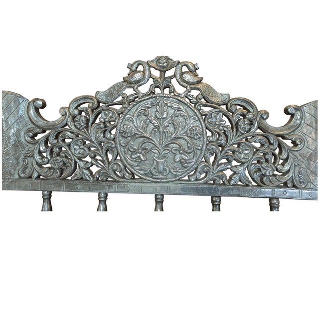 1970s 1970s Indian Ornate Silver Metal Clad Blue Velvet Maharaja Bench For Sale - Image 5 of 8