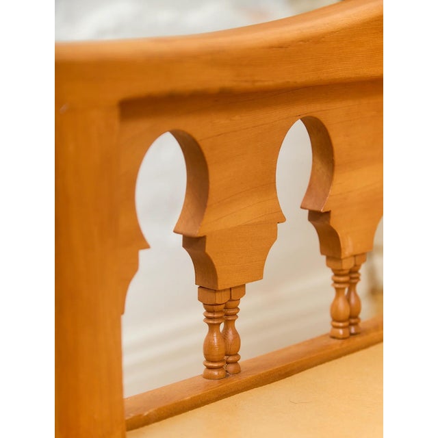 Mid 20th Century Beautiful Moroccan Unstained Hand Carved Wooden Sofa With Moucharabieh Paneling For Sale - Image 12 of 12