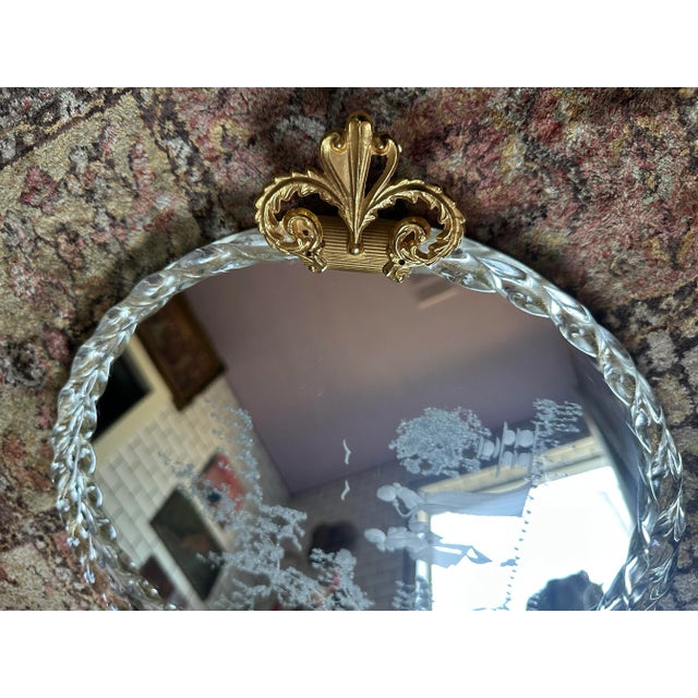 Brass Vintage Venetian Murano Rope Glass Vanity Tray Midcentury Italian Design Gold Brass Handles For Sale - Image 8 of 10