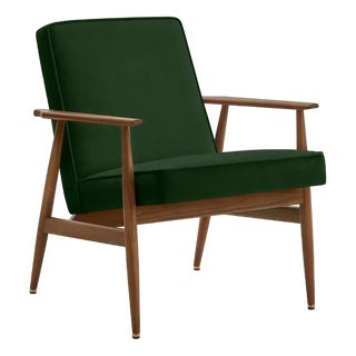 Fox Lounge Chair Velvet Bottle Green Dark Wood, 2023 For Sale