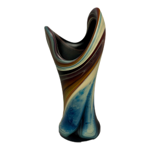 Vintage R. Joud Signed Phoenician Handmade Blown Matte Swirl Glass Vase