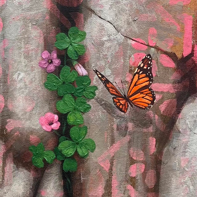 Early 21st Century The Gold in the Cave of Gadara by Ifeoluwa Alade | Acrylic and glow in the dark medium on canvas depicting butterflies and rocks. For Sale - Image 5 of 5