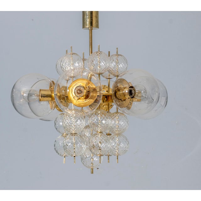 Mid-Century Brass and Glass Chandelier, Europe, 1960s For Sale - Image 6 of 12