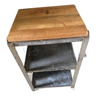 Industrial Steel Shelving Table and Wooden Butcher Block For Sale