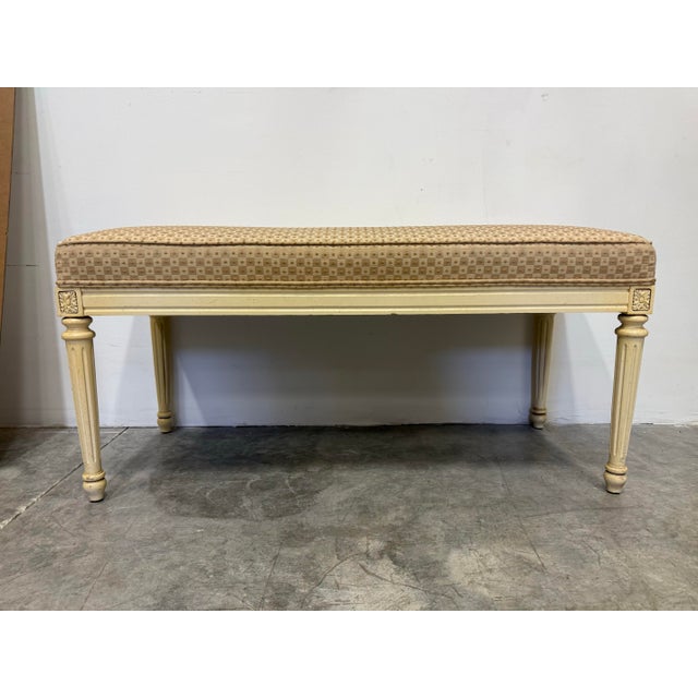 Hollywood Regency 1960's Hollywood Regency Upholstered Wood Bench For Sale - Image 3 of 8