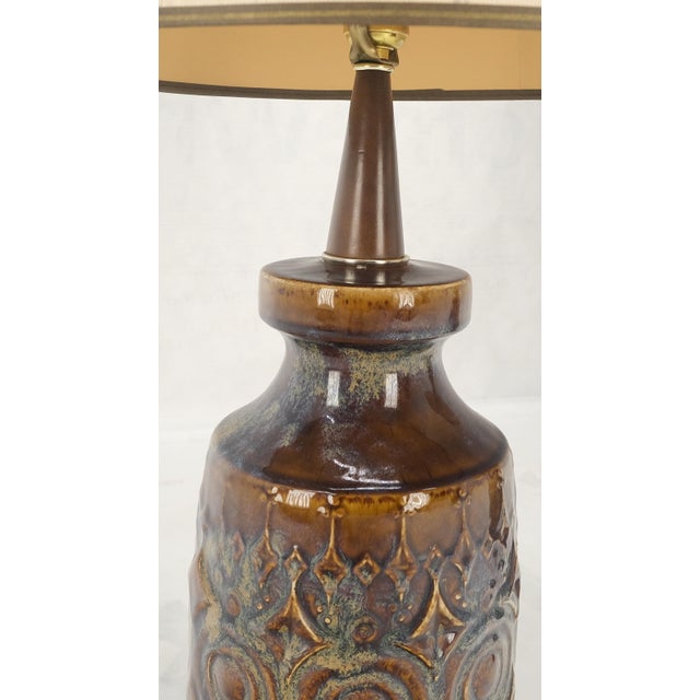Mid 20th Century Brown Grey Blue Glazed Pottery Ceramic Vase Shape Table Lamp Mint - a Pair For Sale - Image 9 of 14