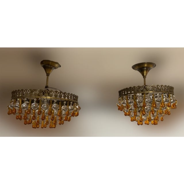Camel Vintage Ceiling Lamps in Murano Glass, 1950s, Set of 2 For Sale - Image 8 of 8
