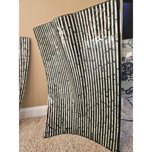 Contemporary Late 20th Century Porcelain Tessellated Mother of Pearl Vases - a Pair For Sale - Image 3 of 12