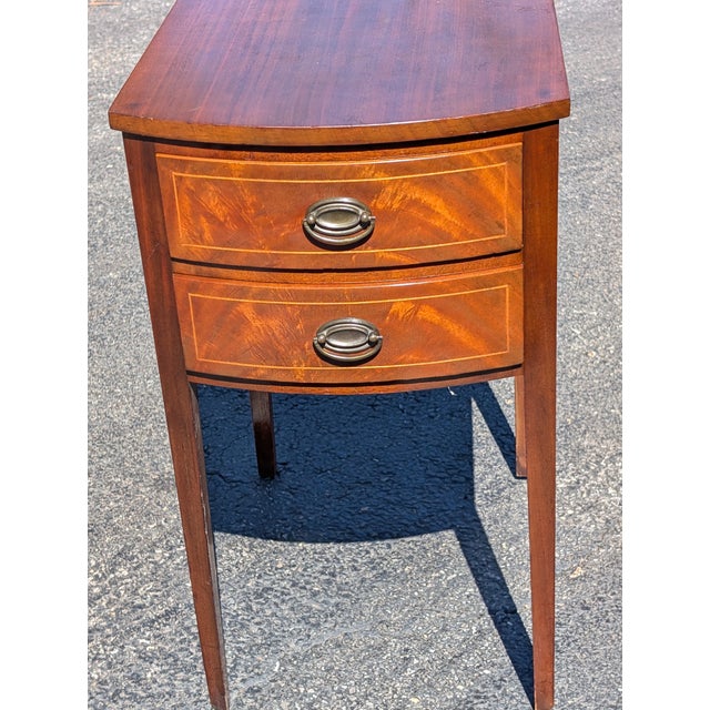 Brown Vintage Bow Front Mahogany Two Drawer Side Table/Nightstand For Sale - Image 8 of 13
