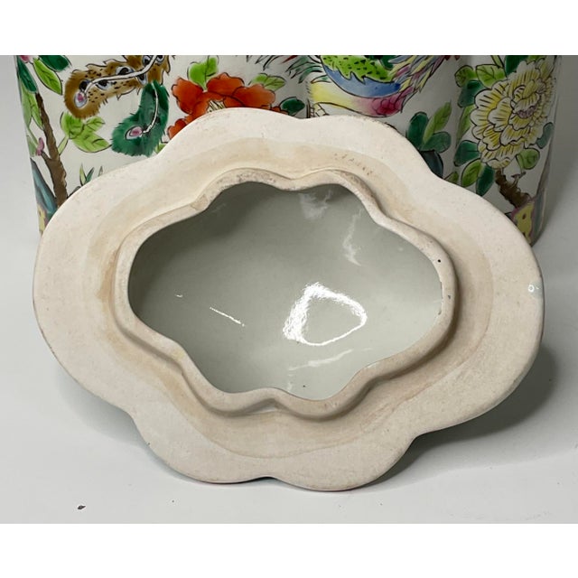 White Mid 20th Century Chinoiserie Lidded Jar With Flowering Branches and Birds For Sale - Image 8 of 12