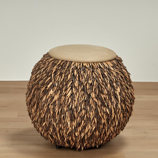 Mid-Century Modern Pair of Vintage Palecek Leather and Suede Ottomans For Sale - Image 3 of 12