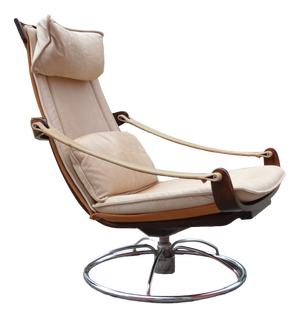 Leather Swivel Lounge Chair in Cognac and Ecru by Ake Fribytter for NELO, Sweden, 1970s