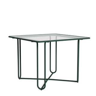Brown Jordan Walter Lamb Aluminum 38" Square Dining Table, Glass Top in Forest Green For Sale