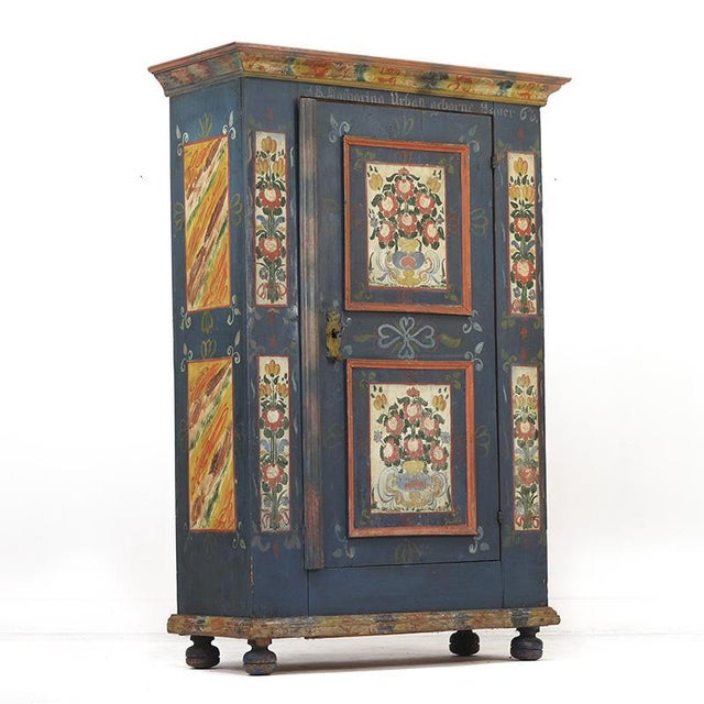 Rustic Antique Rustic Farmhouse Painted Bridal Cabinet, 1863 For Sale - Image 3 of 16