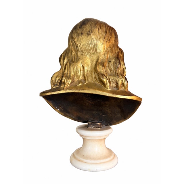 Bronze 19th Century French Gilt Bronze Bust of Benjamin Franklin After Houdon on Marble For Sale - Image 8 of 11