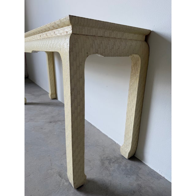 Vintage Baker Furniture Asian Style Console Table With Ivory Raffia / Grasscloth Textured Finish For Sale - Image 11 of 12
