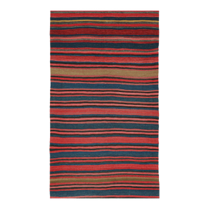 1950s Vintage Bidjar Persian Kilim in Red With Multicolor Stripes, From Rug & Kilim - 4'8''x8'