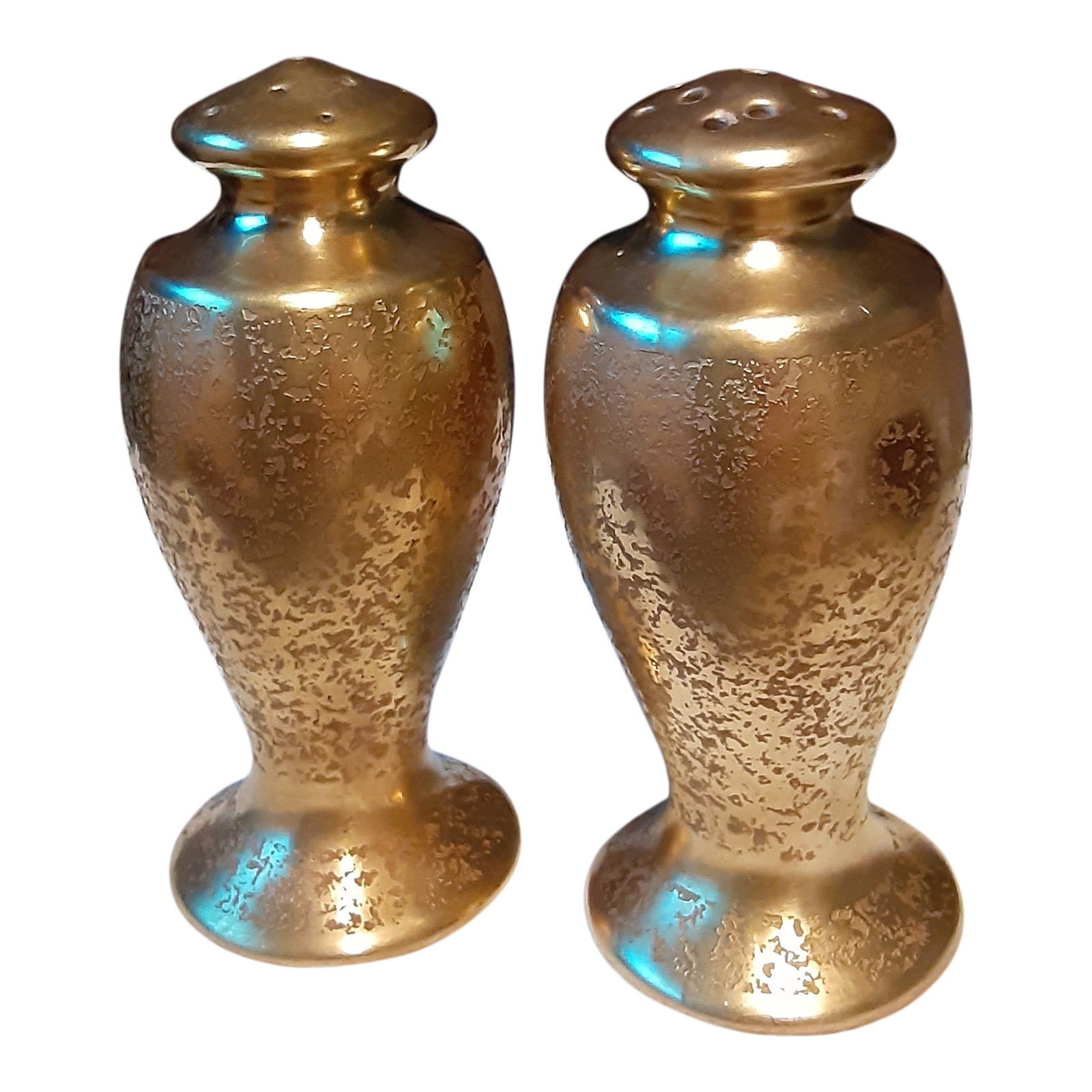 Early 20th Century French Pickard Gold Overlay Salt and Pepper Shakers