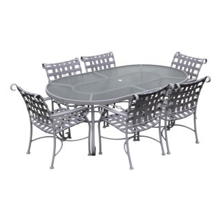 Woodard Ramsgate Oval Patio Dining Table And Six Chairs Set For Sale