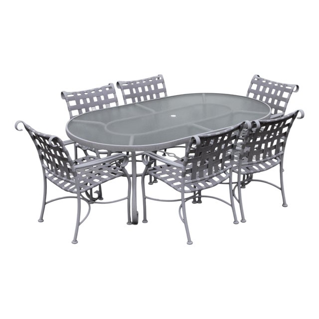 Woodard Ramsgate Oval Patio Dining Table And Six Chairs Set For Sale