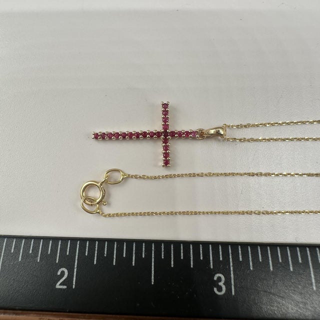 Early 21st Century Ruby Cross Necklace in 14kt Yellow Gold – 0.20ctw, 18in, New For Sale - Image 5 of 5