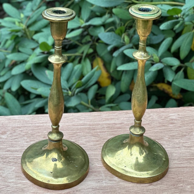 Brass Antique Heavy Brass 9.5" Tall Candlestick Candle Holders - a Pair For Sale - Image 8 of 11