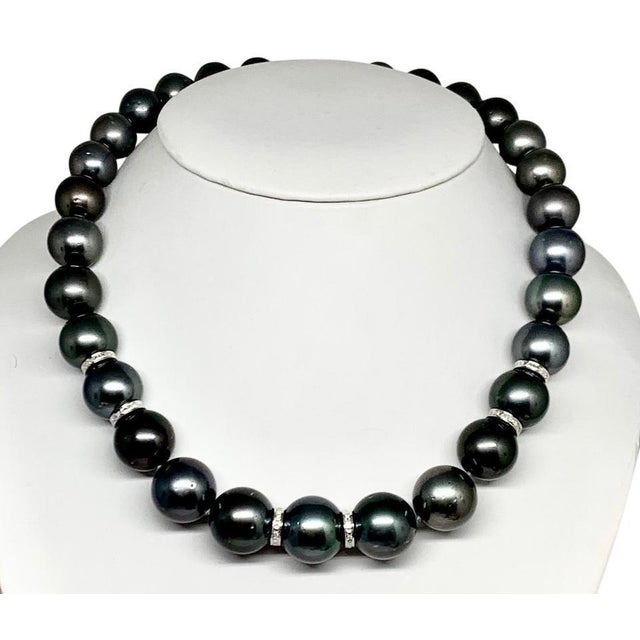 Black Diamond Tahitian Pearl Necklace 14 Karat Gold Certified For Sale - Image 8 of 10